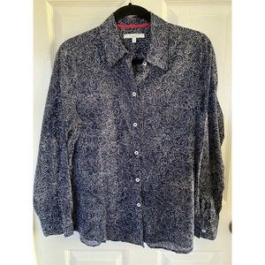 Foxcroft Wrinkle Free Dark Blue Long Sleeve Button Down Size 8 In Great Cond